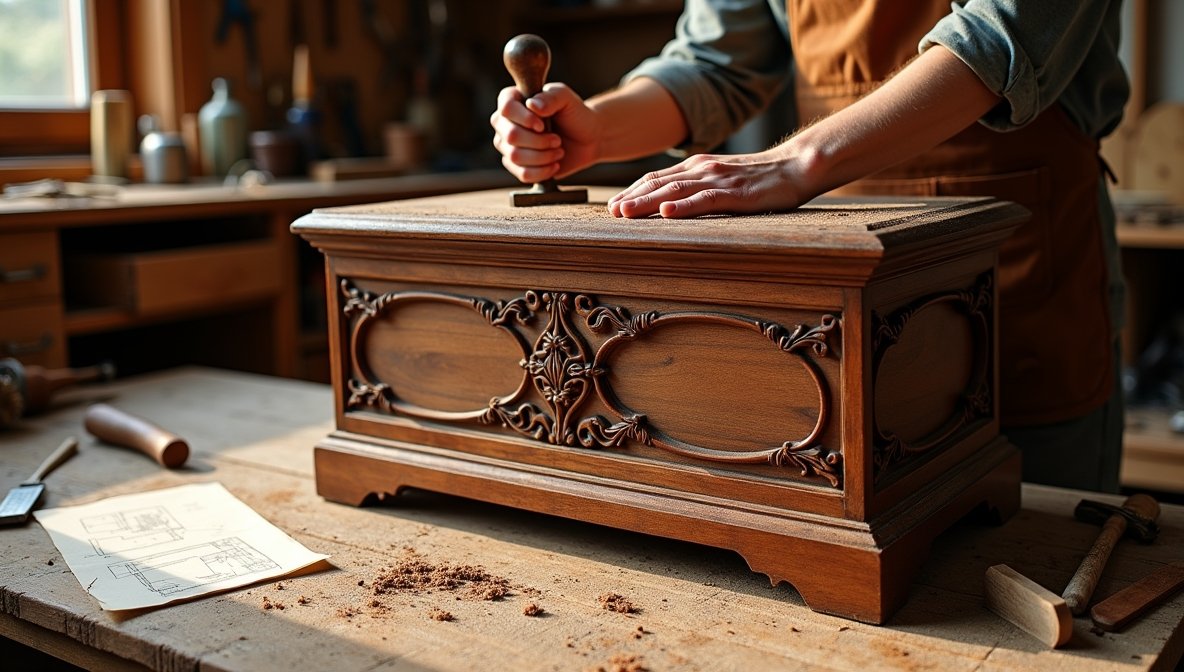 Wood craftsman working on custom furniture